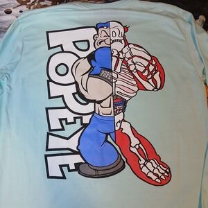 Popeye Long Sleeve Shirt Men’s Large Mint Green Graphic Cartoon Muscle Skeleton
